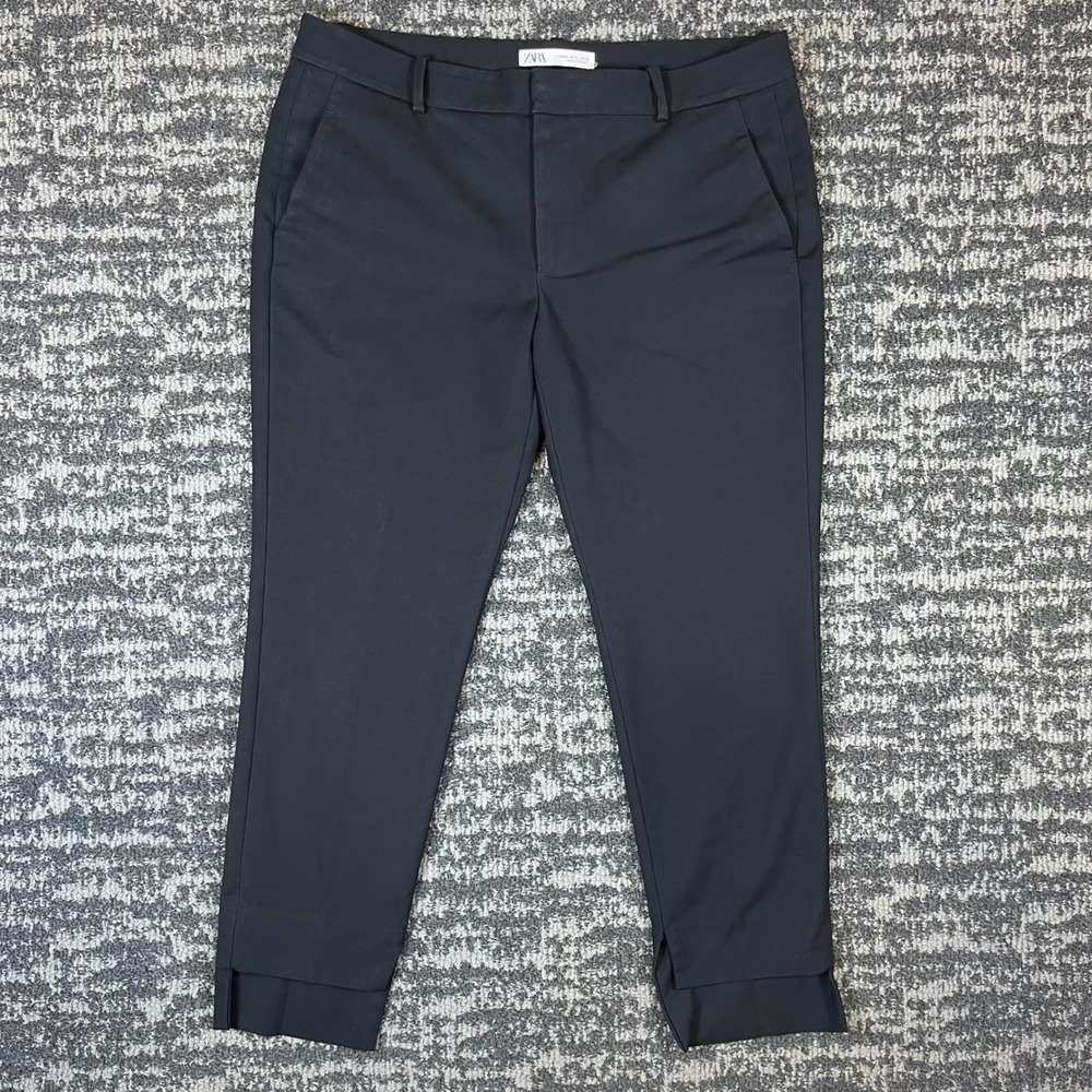Zara Pants Womens 10 Basic Dress Trousers Black Cropped Side Slit Slacks